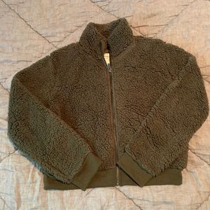Cotton On Olive Green Sherpa Zip Jacket Sweater